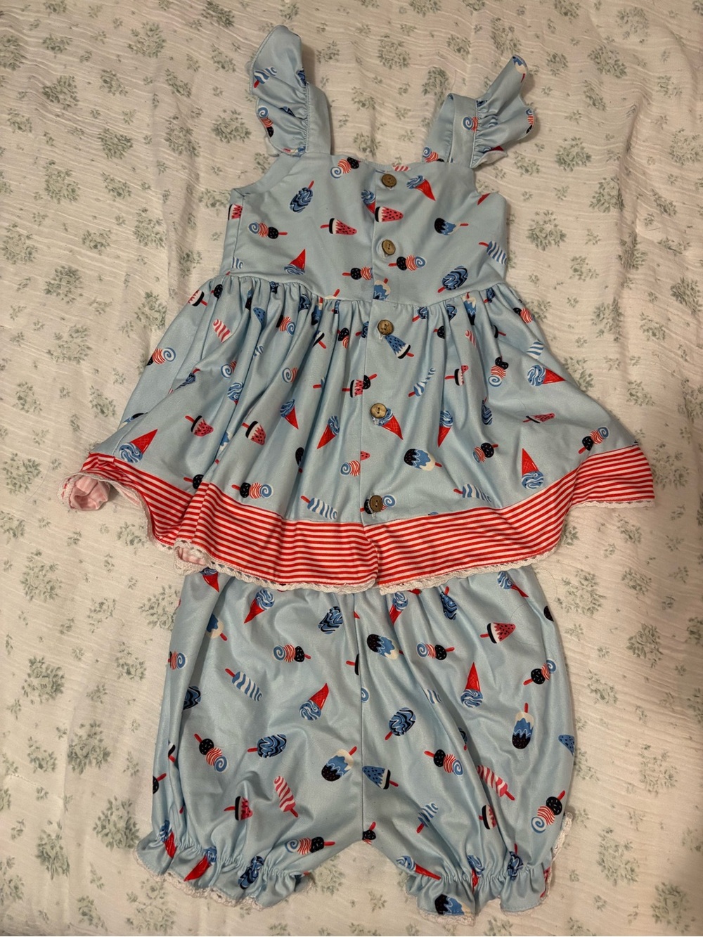 Blue Ice Cream Print Girls' Matching Set - Top & Bloomers